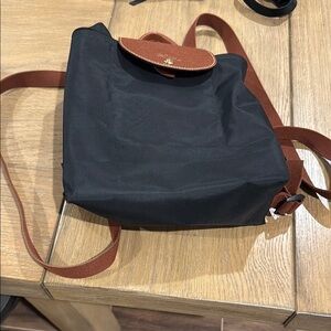 Longchamp le pilafe Black Backpack with Brown Straps